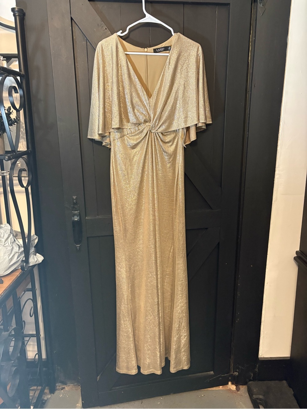 Ralph Lauren Shimmery Gold Twist-Front Maxi Dress